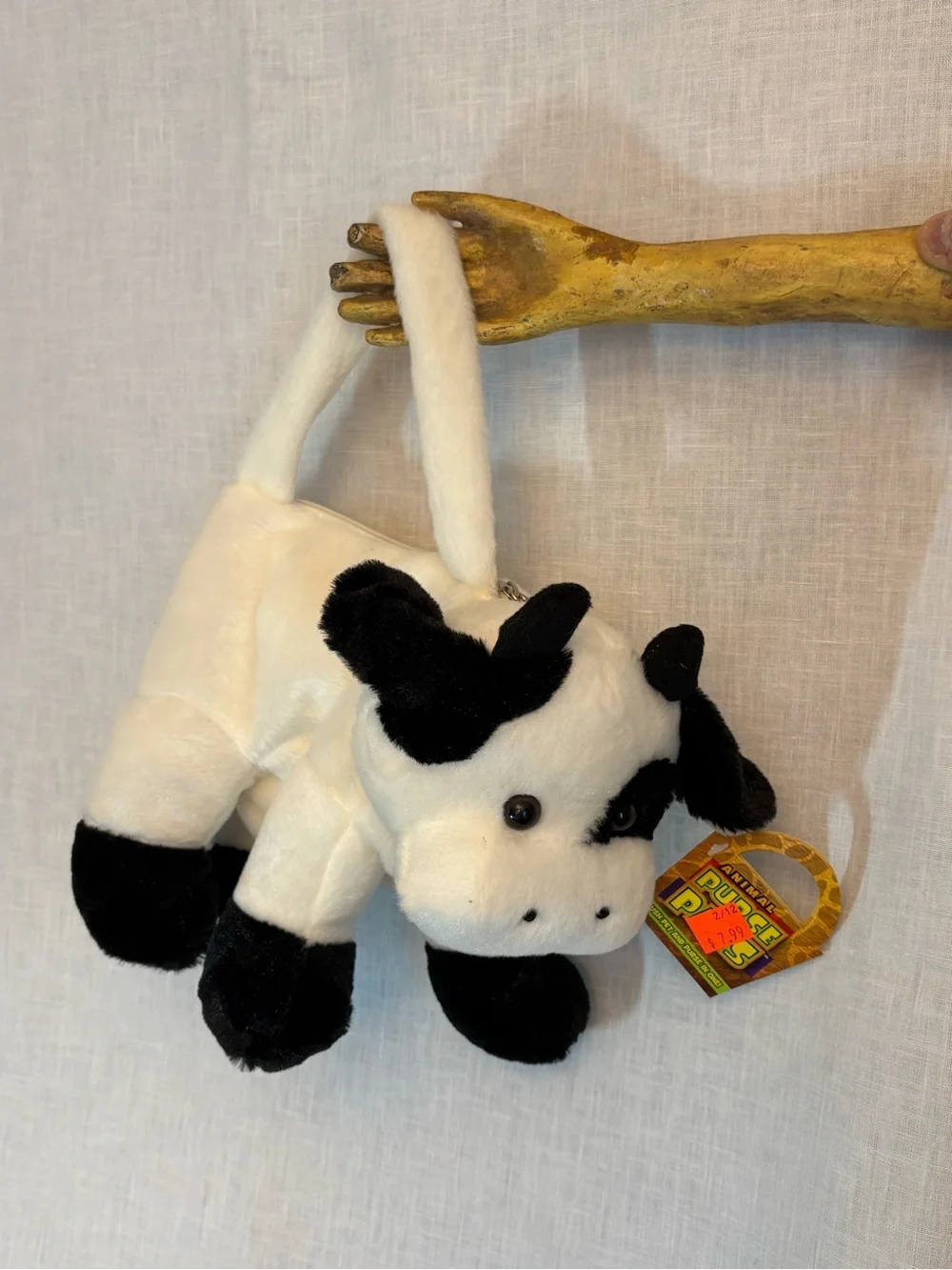 Kids Plush Cow Shoulder Bag - White and Black